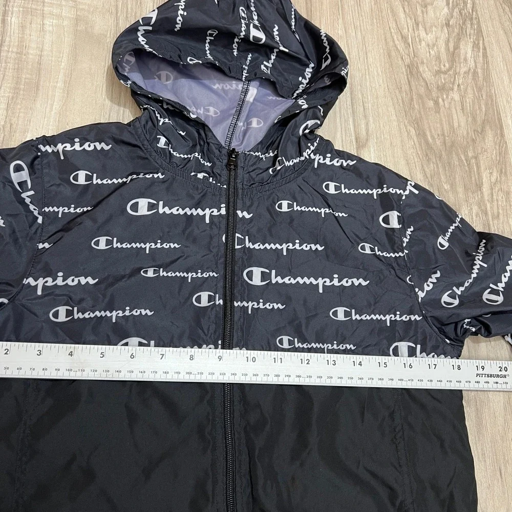 Champion Boys Windbreaker Jacket Medium M 8-10 Black White All Over Print Zip